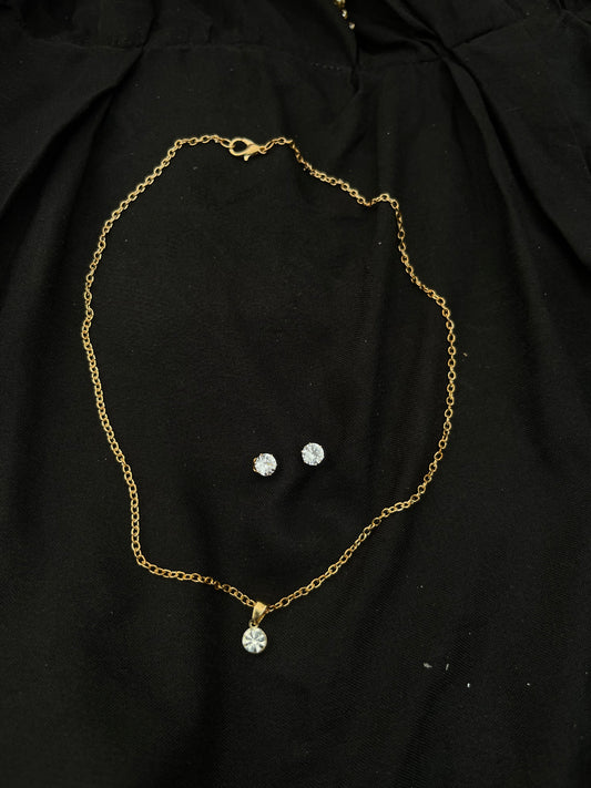 Luxury Gold Plated Necklace & Stud Earrings Set for Women | Crystal Jewelry Gift