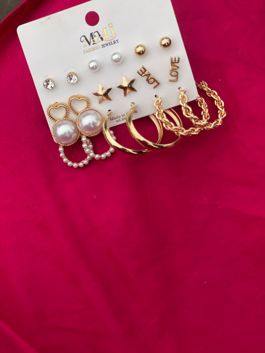 12 Pairs Gold Plated Pearl & Hoop Earrings Set for Women 💎💖 Trendy Fashion Jewelry Collection ✨🔥