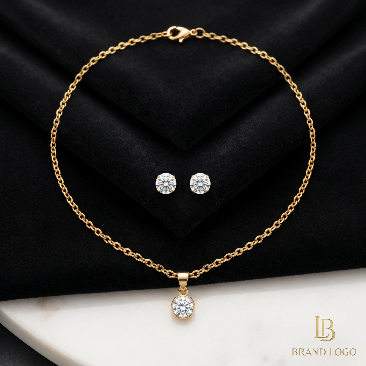 Luxury Gold Plated Necklace & Stud Earrings Set for Women | Crystal Jewelry Gift