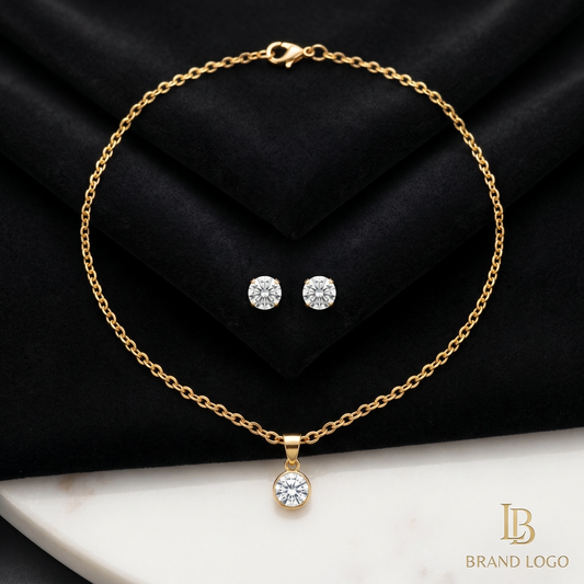 Luxury Gold Plated Necklace & Stud Earrings Set for Women | Crystal Jewelry Gift